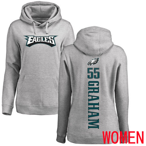 Women Philadelphia Eagles #55 Brandon Graham Ash Backer NFL Pullover Hoodie Sweatshirts->women nfl jersey->Women Jersey
